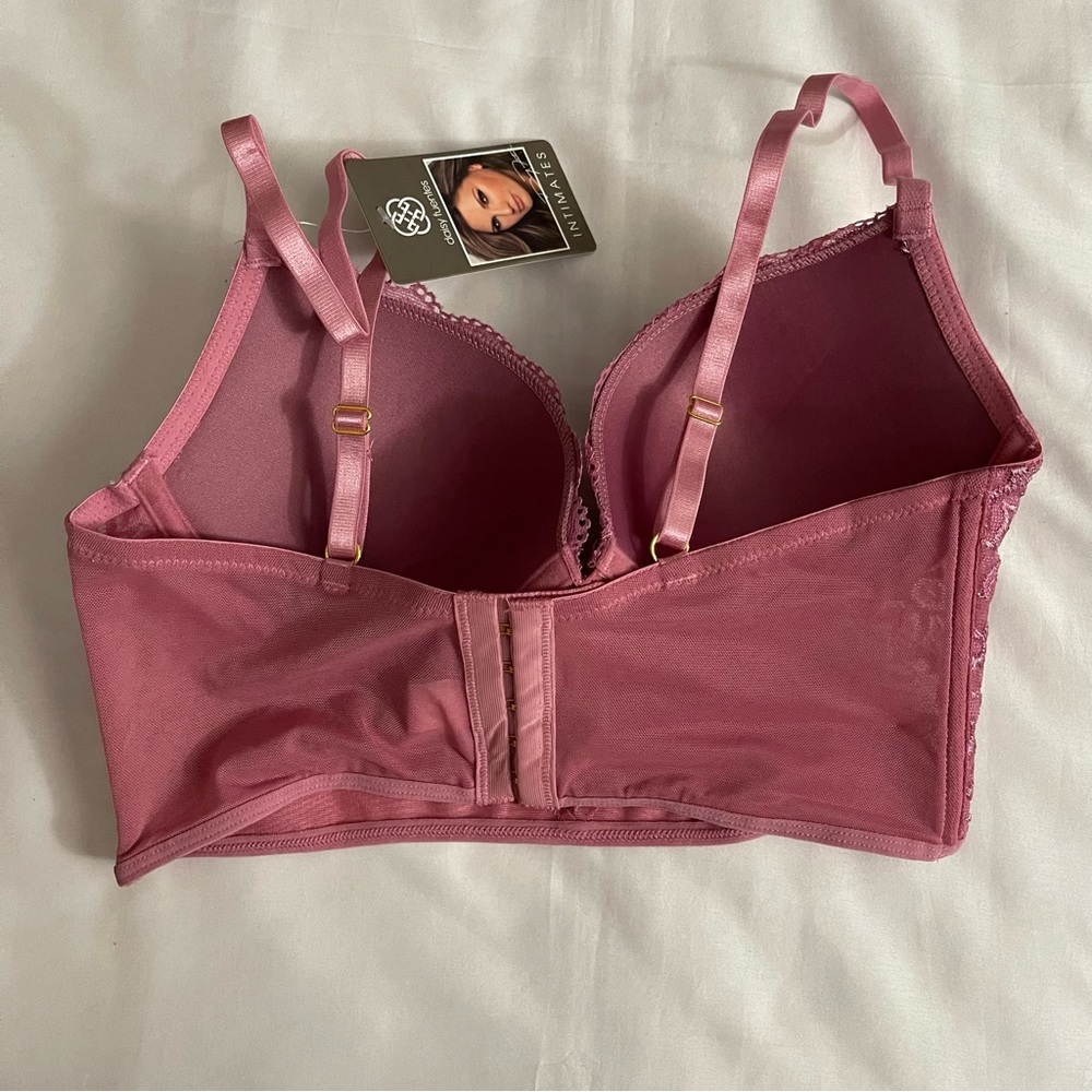 Violet long line mesh bra and lace thong two piece set - Picture 3 of 6